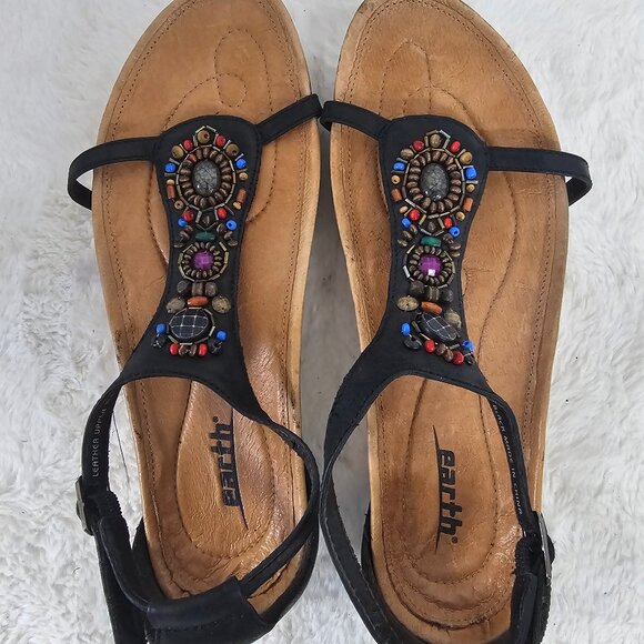Earth Enchanting Black Beaded Sandals Boho Festival Hippie Leather Comfy 9 - Picture 10 of 15